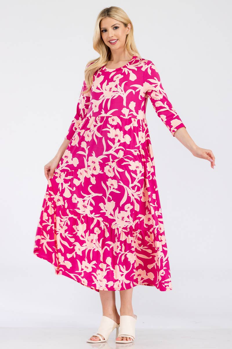 Asymmetric Tiered Maxi Dress-Fuchsia