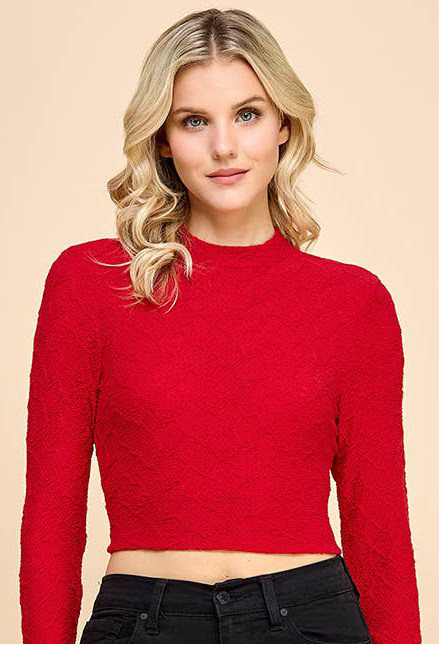Mock Neck Jacquard Layering Crop Top