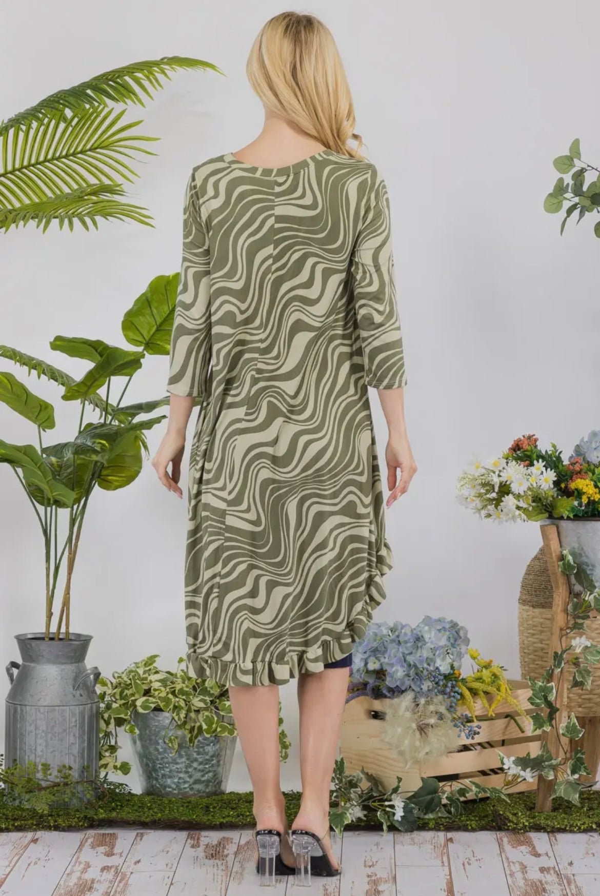 Flowy High-Low Olive Zebra Print- Plus Size