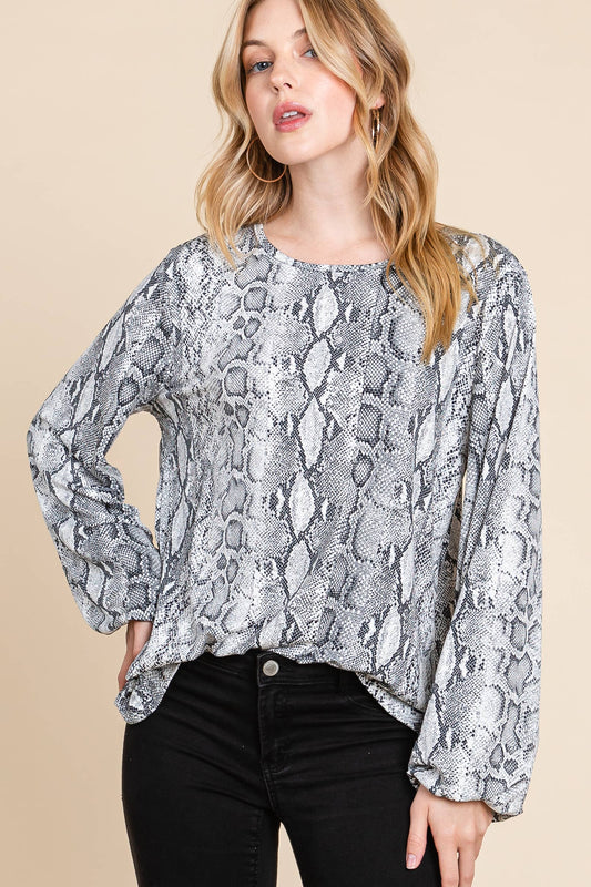 Puff Sleeve Animal Print Blouse