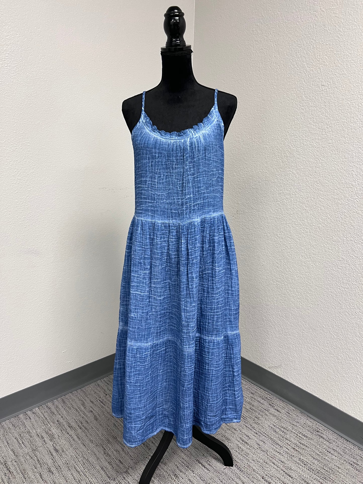Cotton Double Gauze Midi Dress with Tiered Skirt