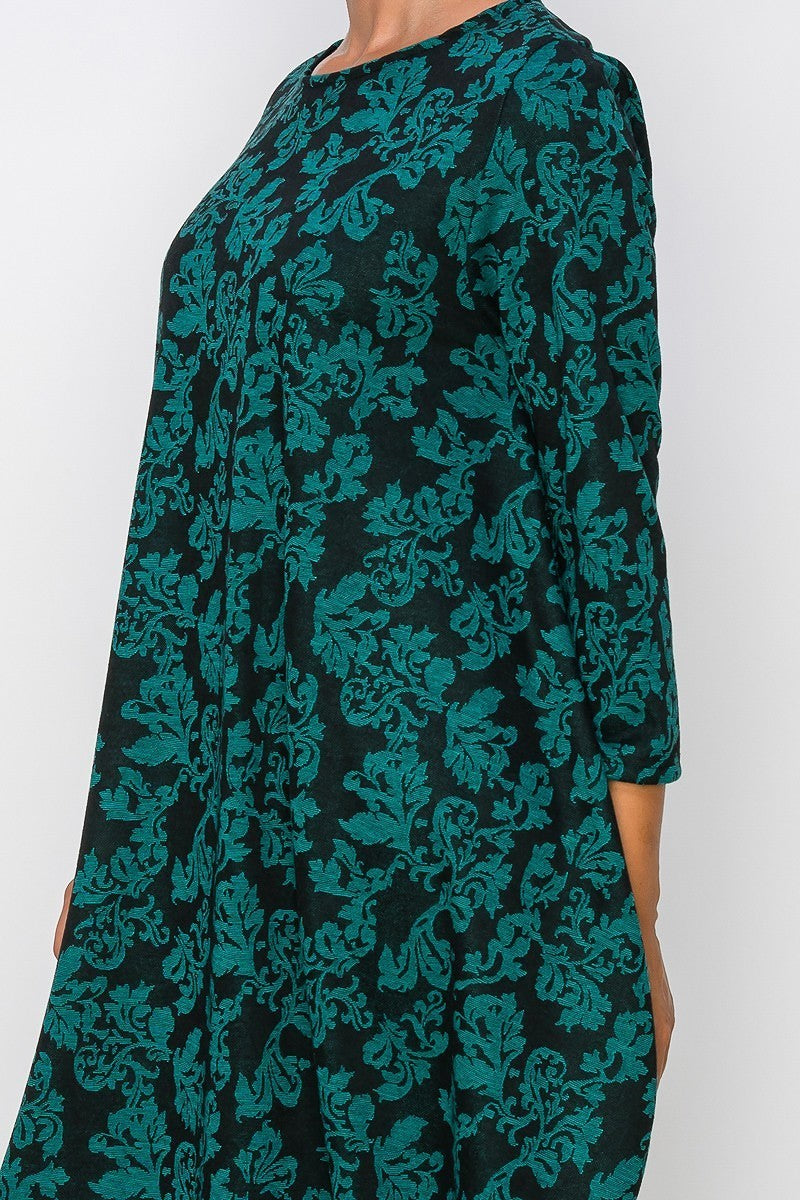 Maxi Length Emerald Floral Print Bubble Hem Dress