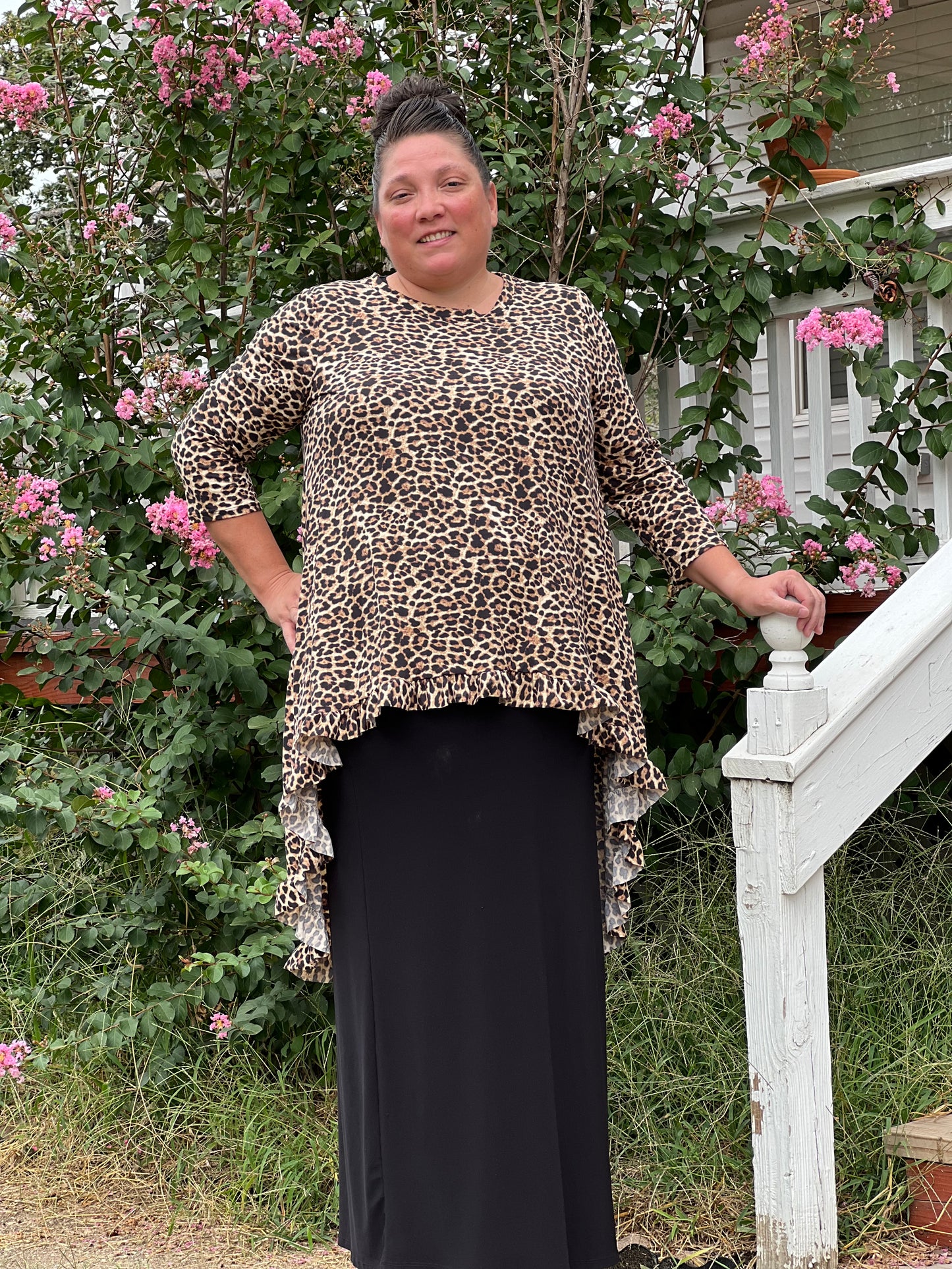 Flowy High-Low Leopard Print Tunic- Plus Size