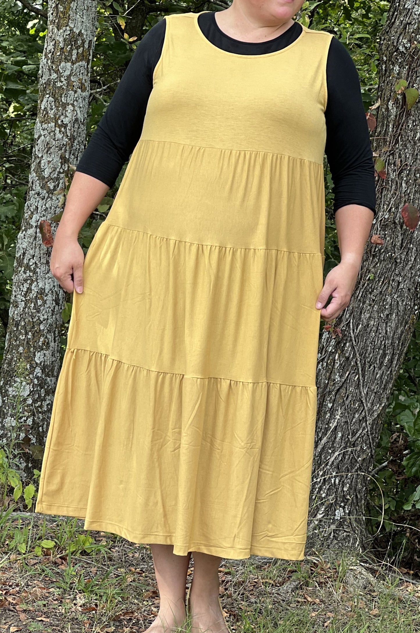 Sleeveless Tiered Midi Dress-Plus Size