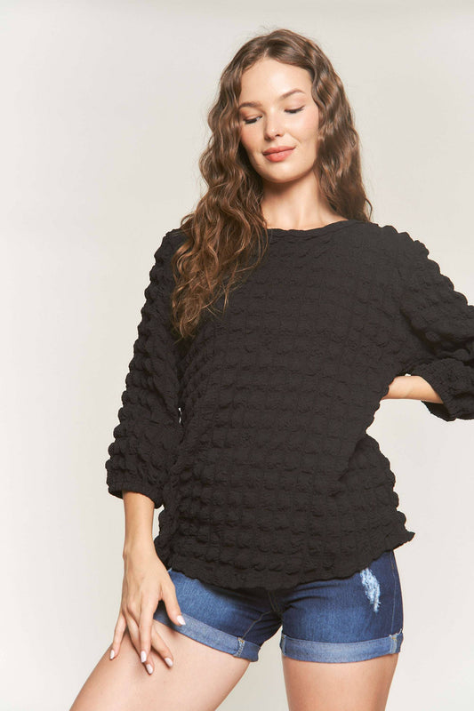 Puffy Bubble Fabric 3/4 Sleeve Top