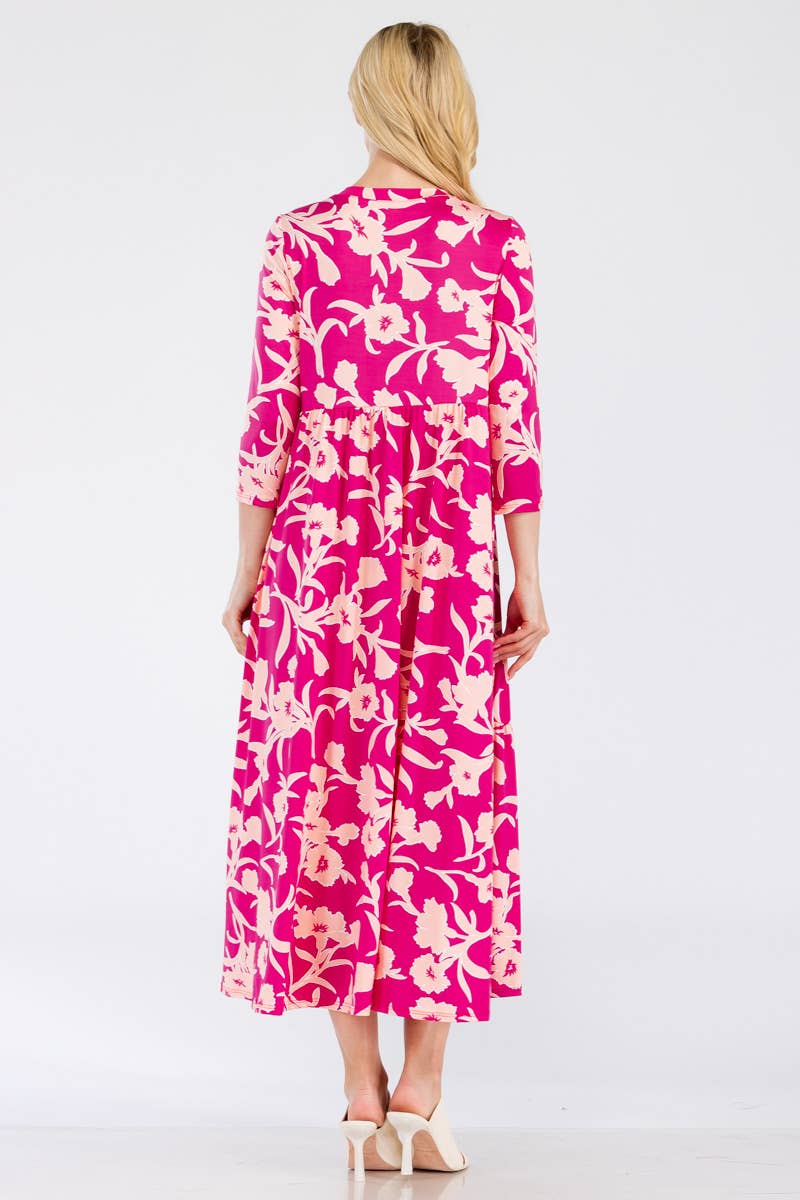 Asymmetric Tiered Maxi Dress-Fuchsia