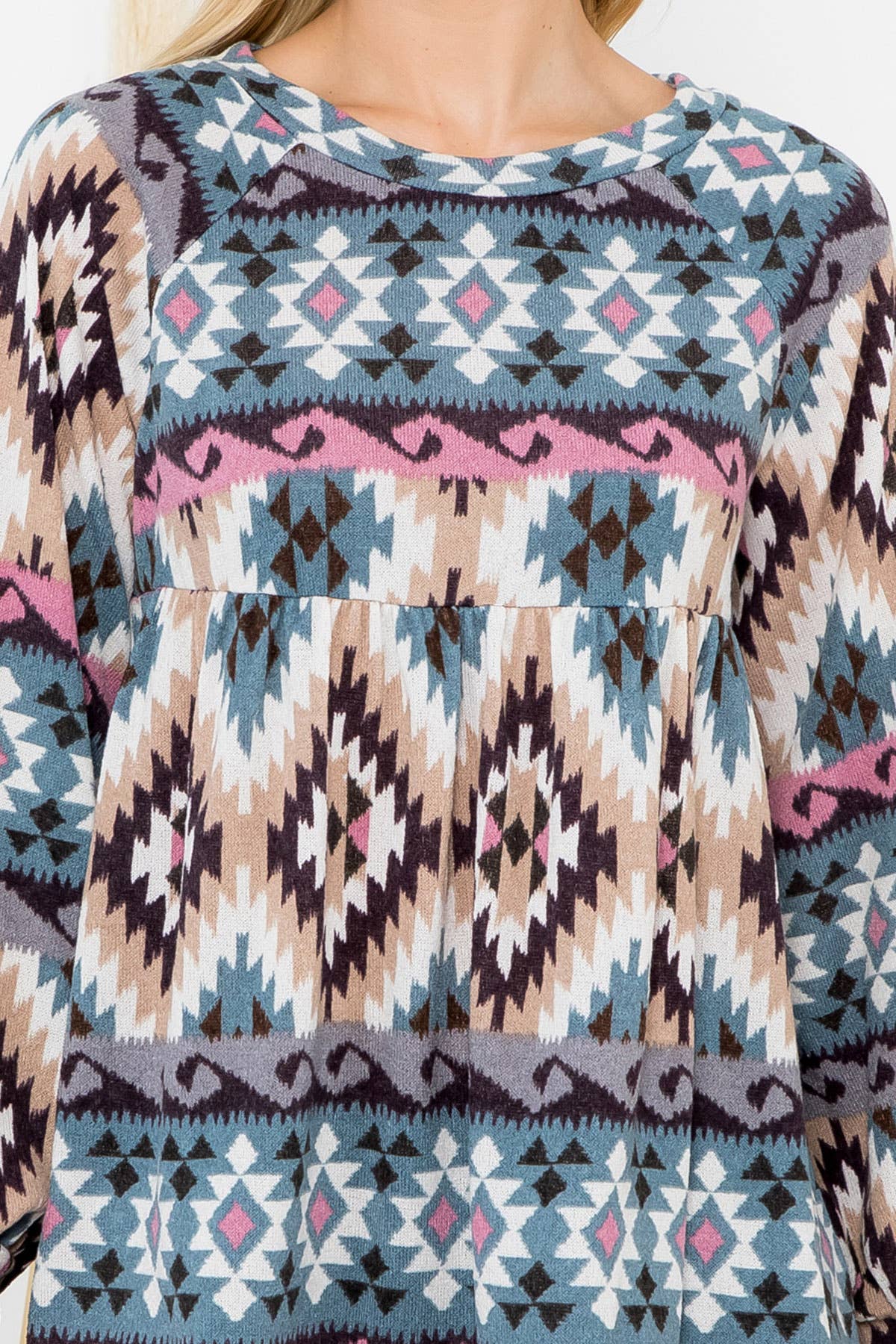 Aztec Print Puff Sleeve Top