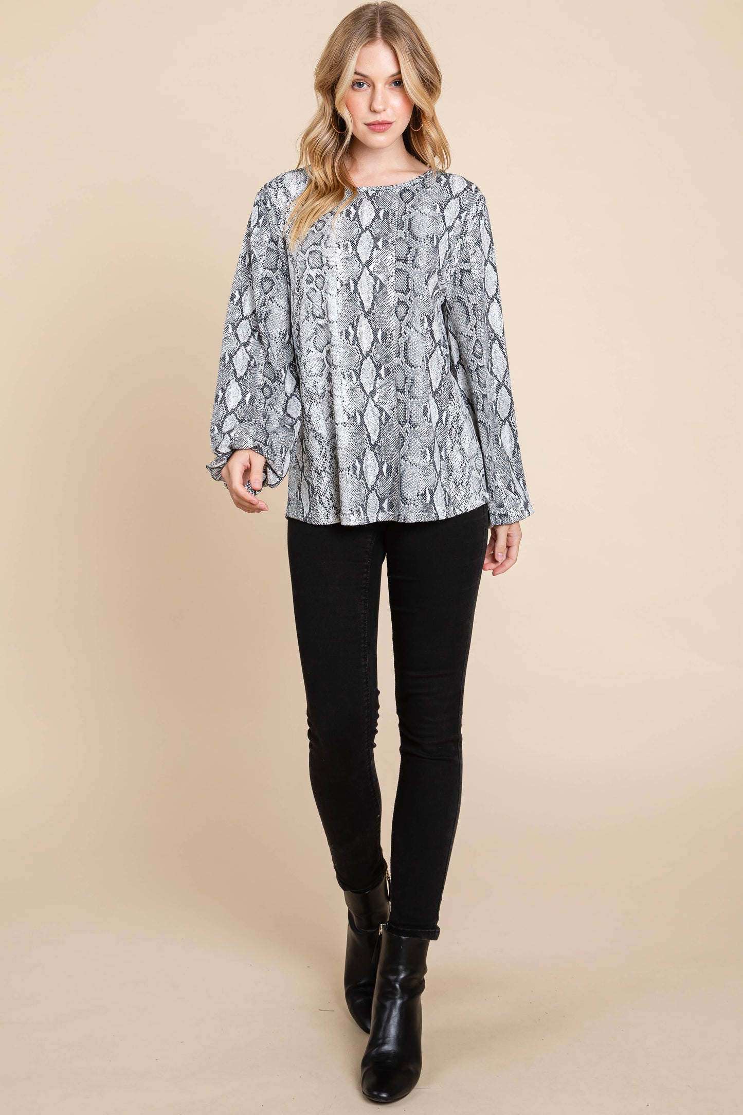 Puff Sleeve Animal Print Blouse