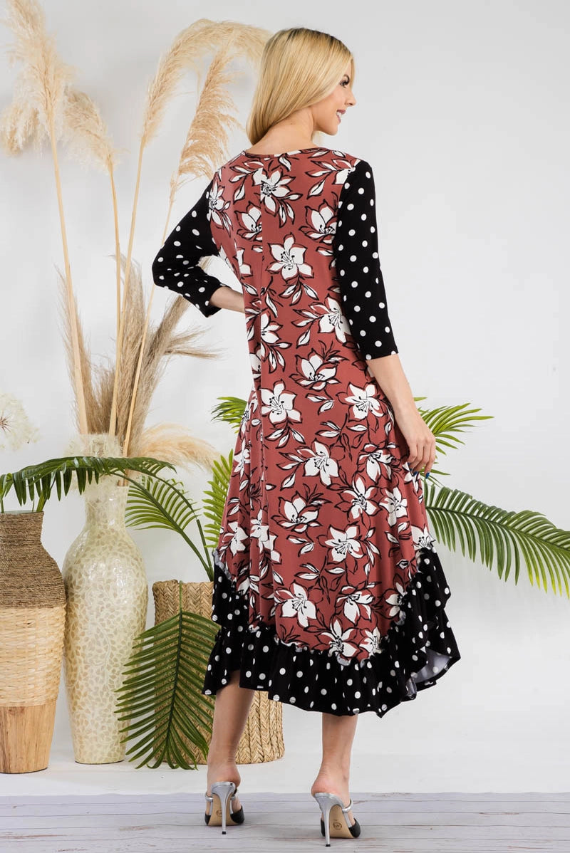 Plus Size Polka Dot Midi Ruffle Dress