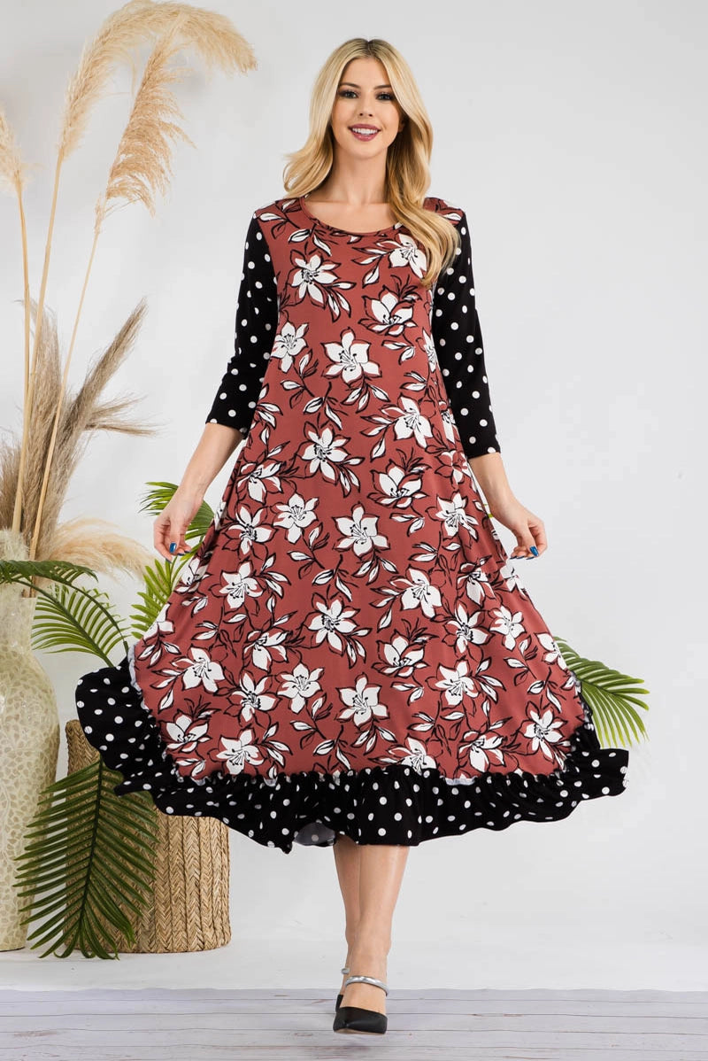 Plus Size Polka Dot Midi Ruffle Dress