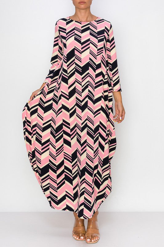 Maxi Liverpool Bubble Dress-Pink Chevron