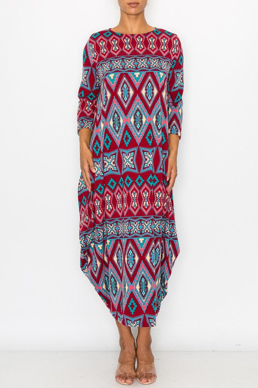 Maxi Bubble Dress- Red & Blue Aztec