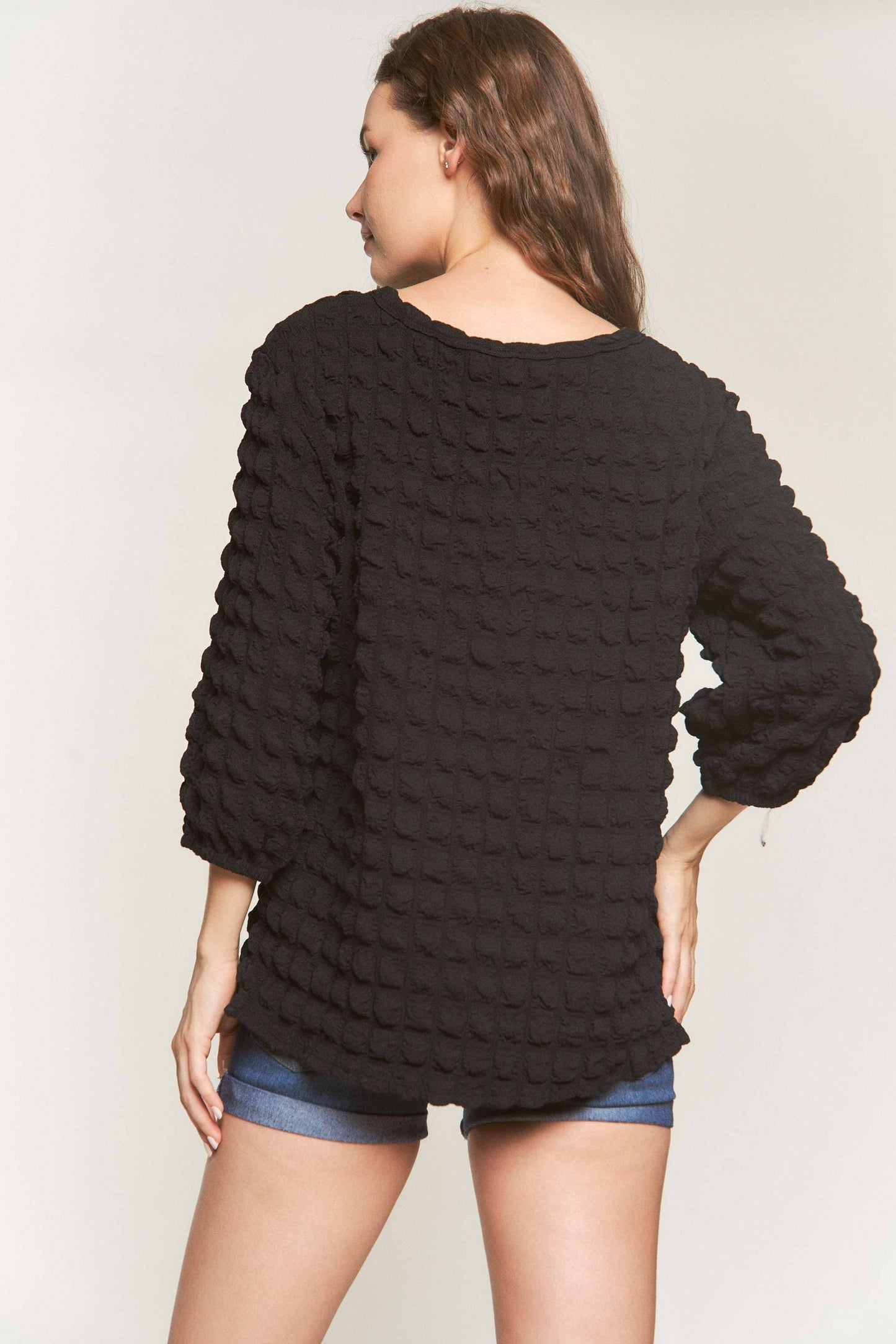 Puffy Bubble Fabric 3/4 Sleeve Top