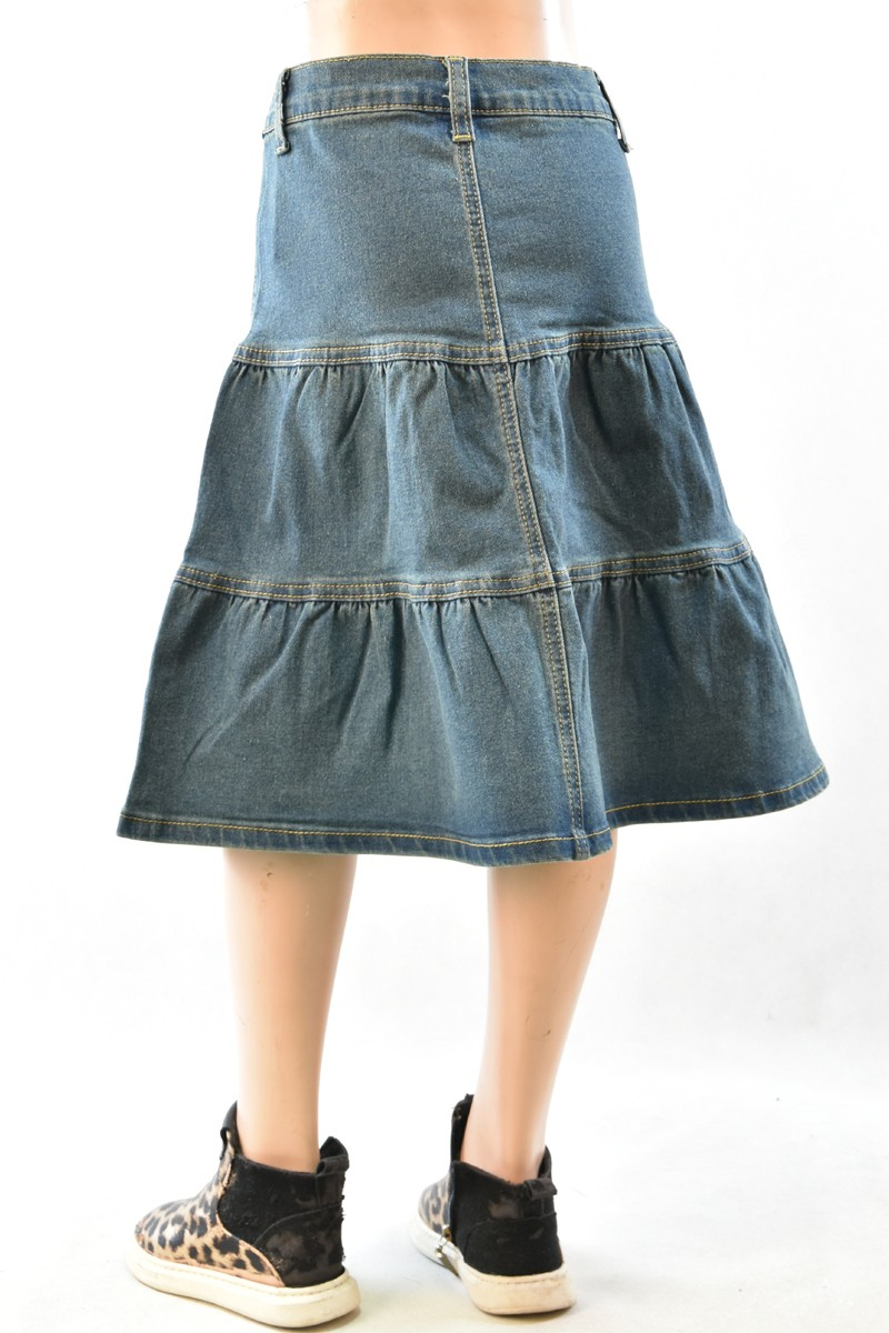 Girls' Ruffle Denim Midi Skirt