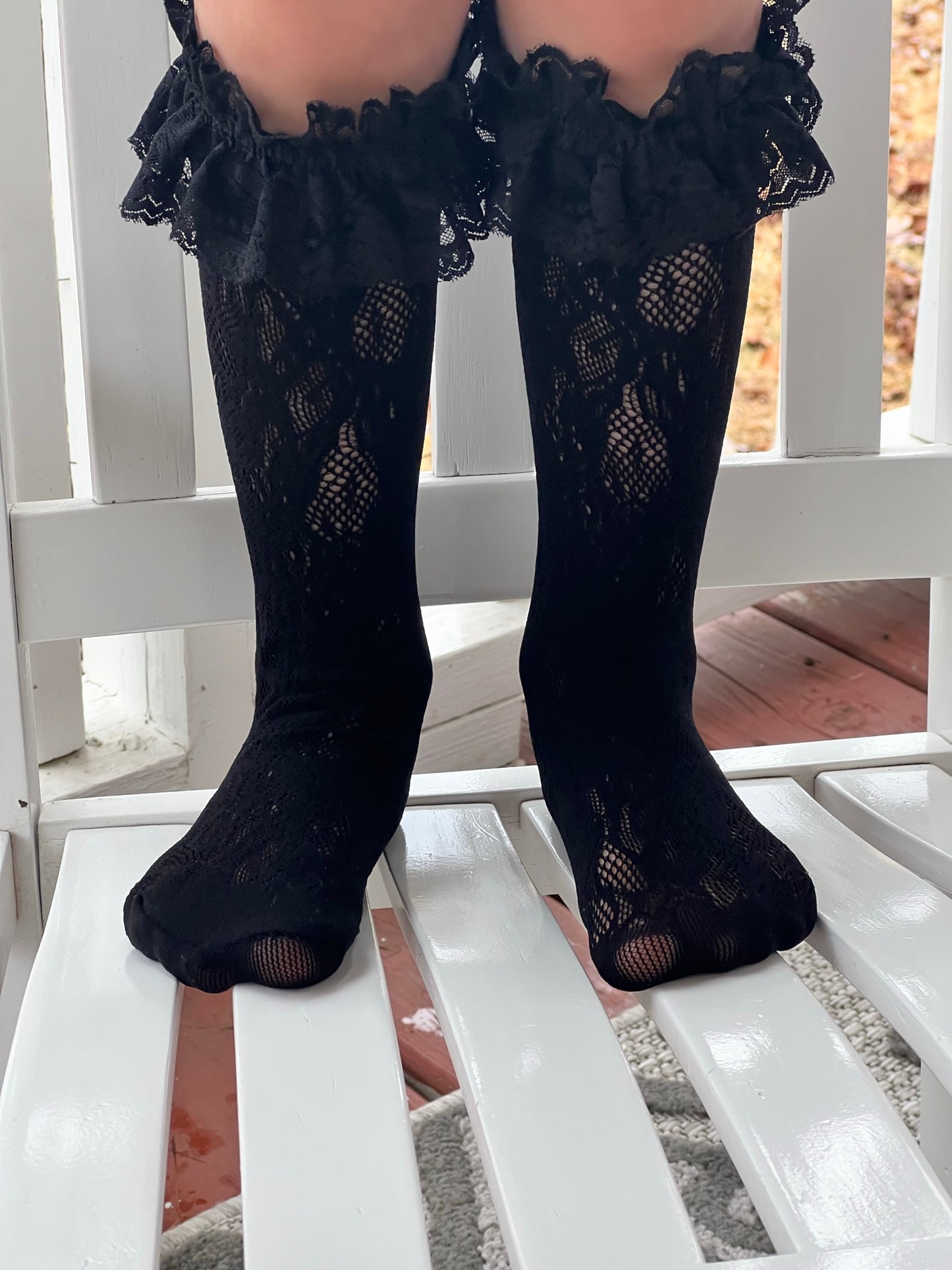 Ruffled Lace Sock-Black