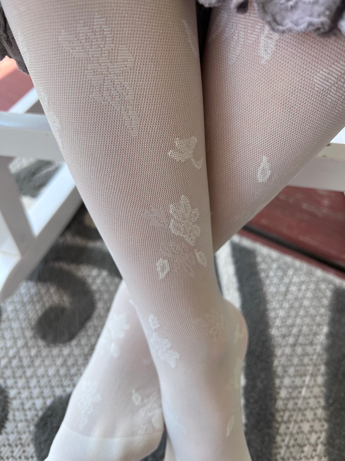 Cream color floral lace tights