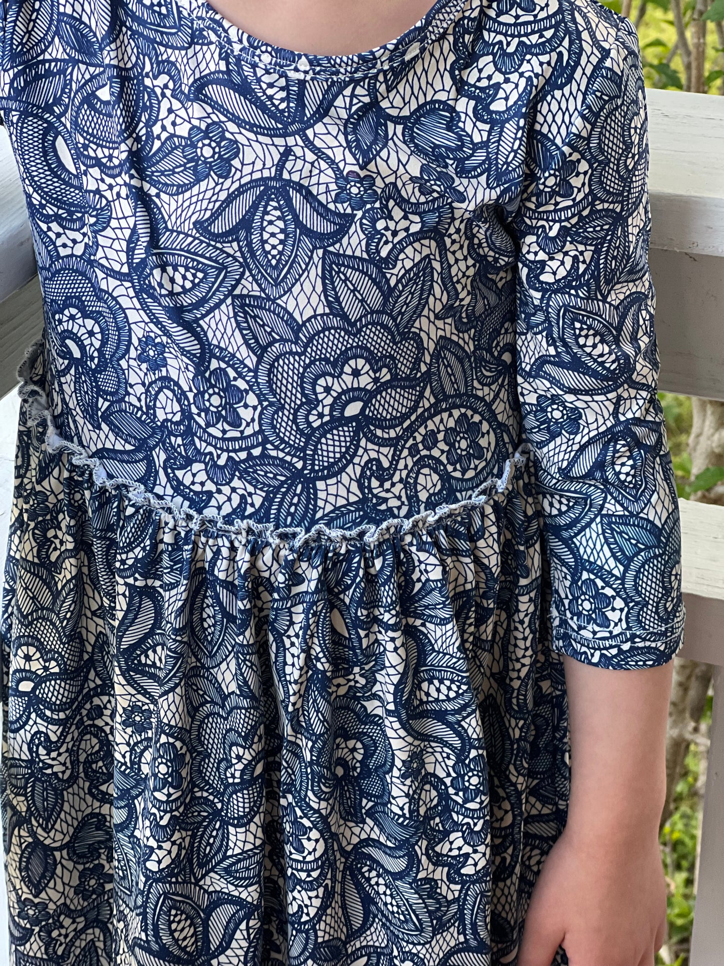 Lovely Lace Dress Navy and Beige