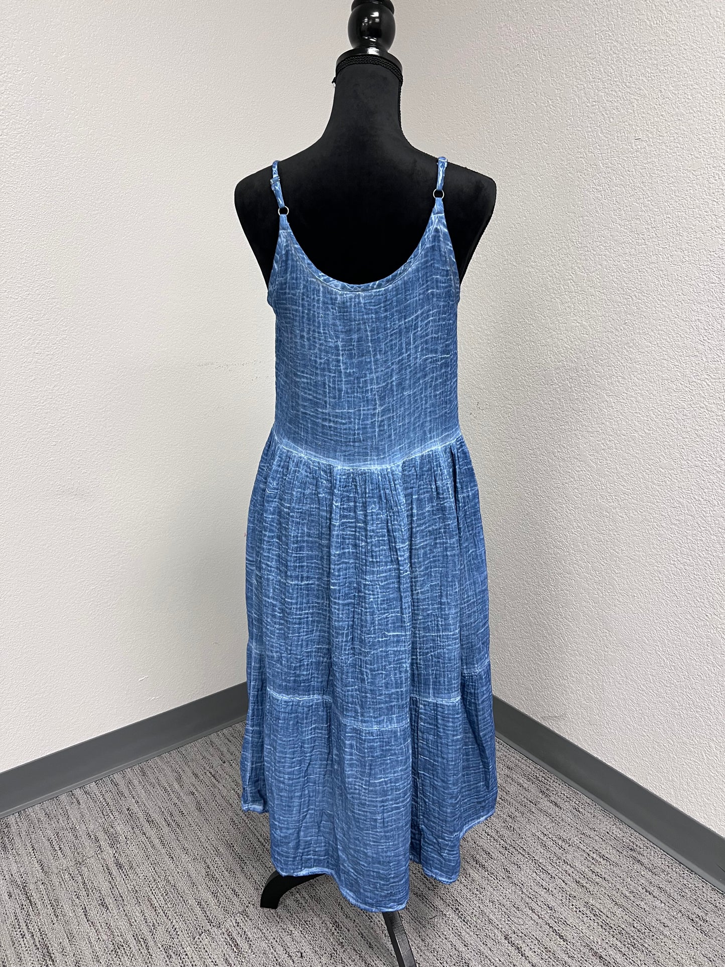 Cotton Double Gauze Midi Dress with Tiered Skirt