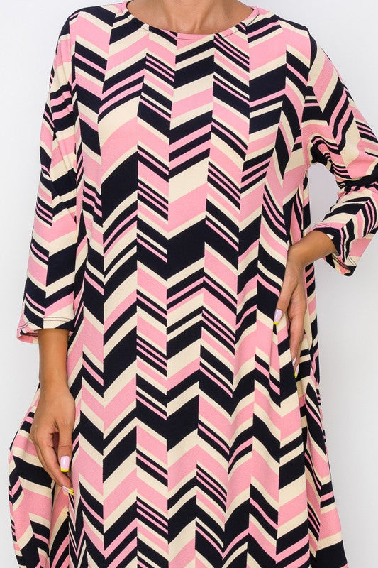 Maxi Liverpool Bubble Dress-Pink Chevron