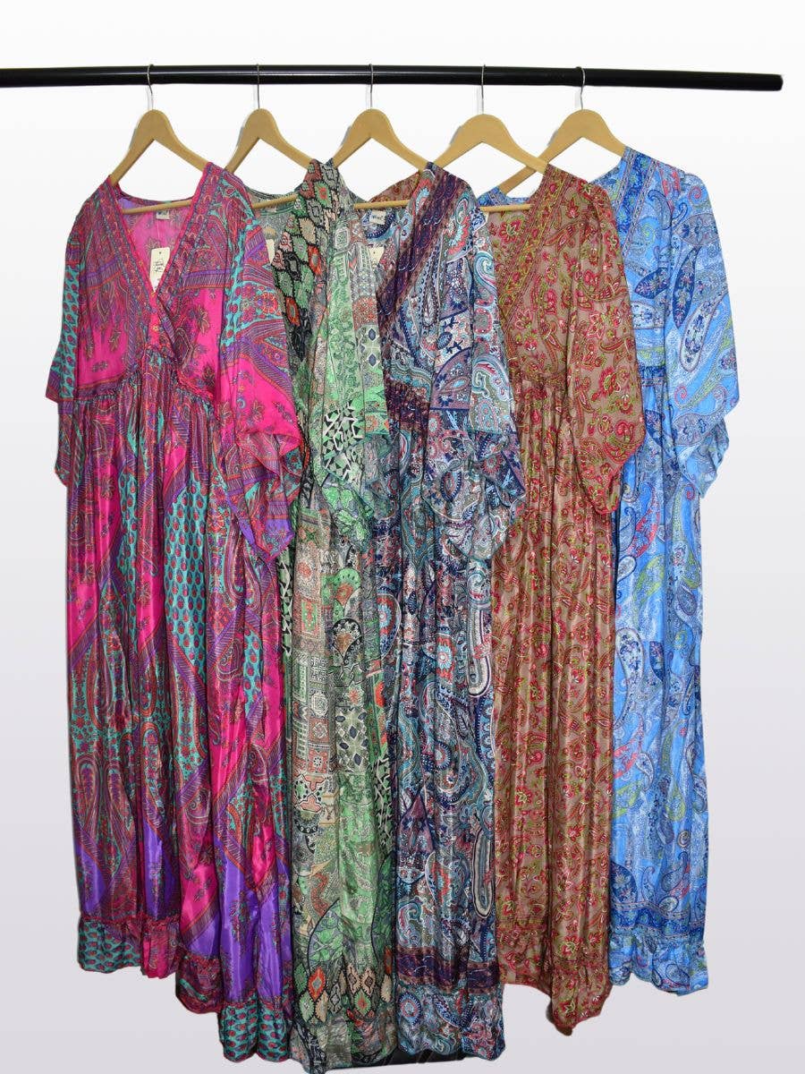One-Size Bell Sleeves V-Neck Tie Adjustable Maxi Dress
