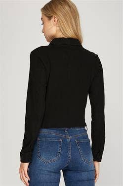 Long-sleeve Collared Knit Blouse