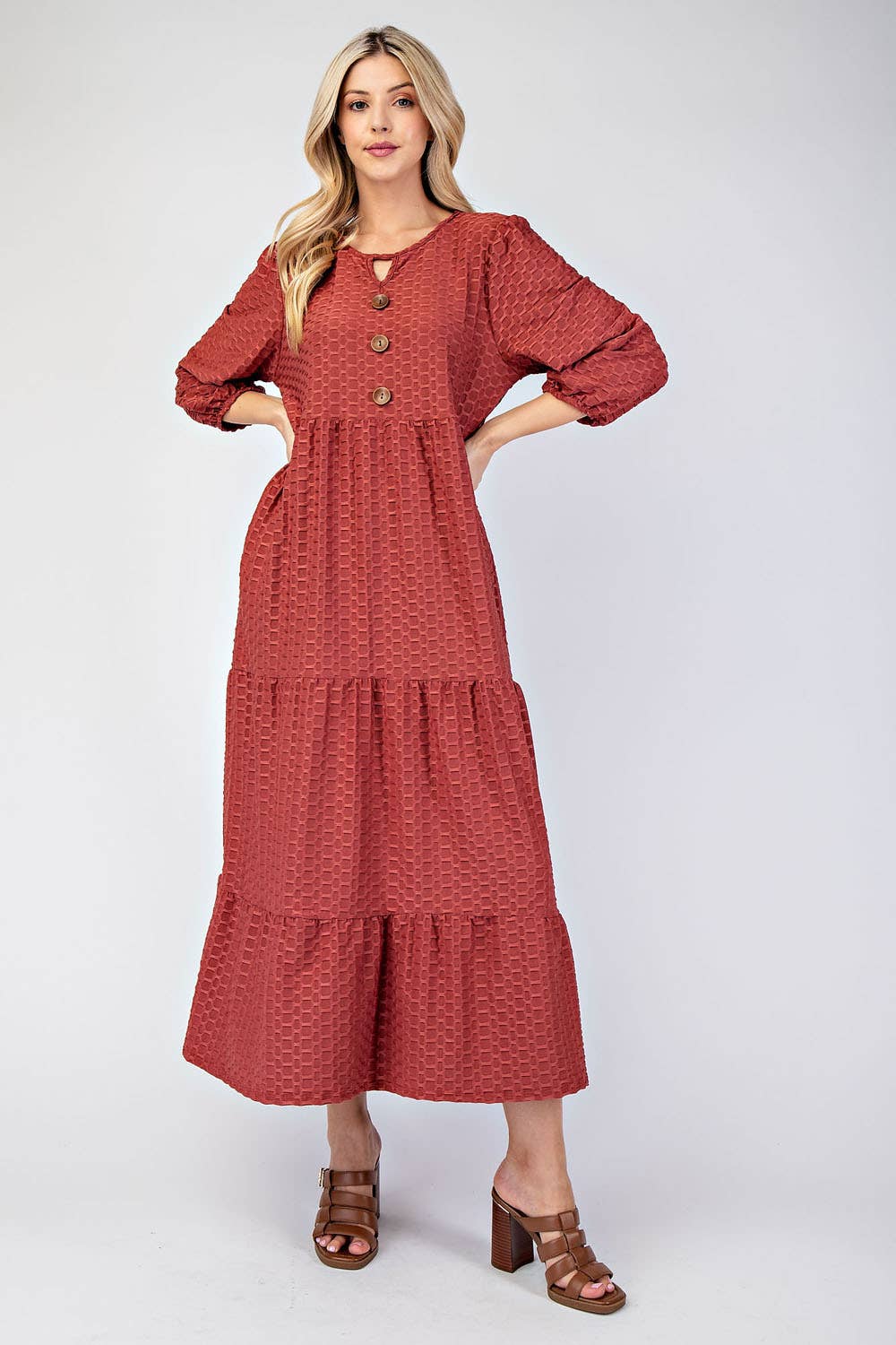 HONEY COMB TIERED MIDI DRESS