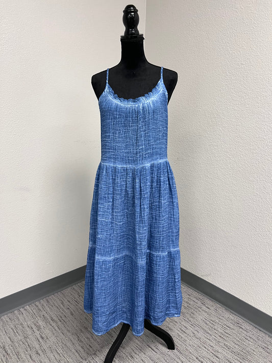 Cotton Double Gauze Midi Dress with Tiered Skirt