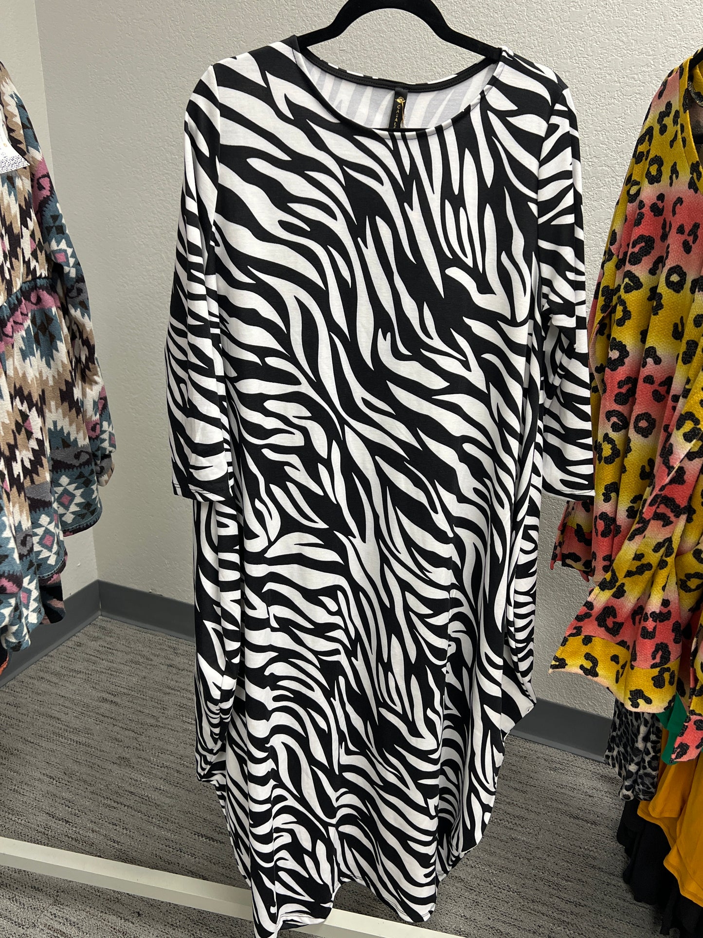 Maxi Length Zebra Print Bubble Hem Dress