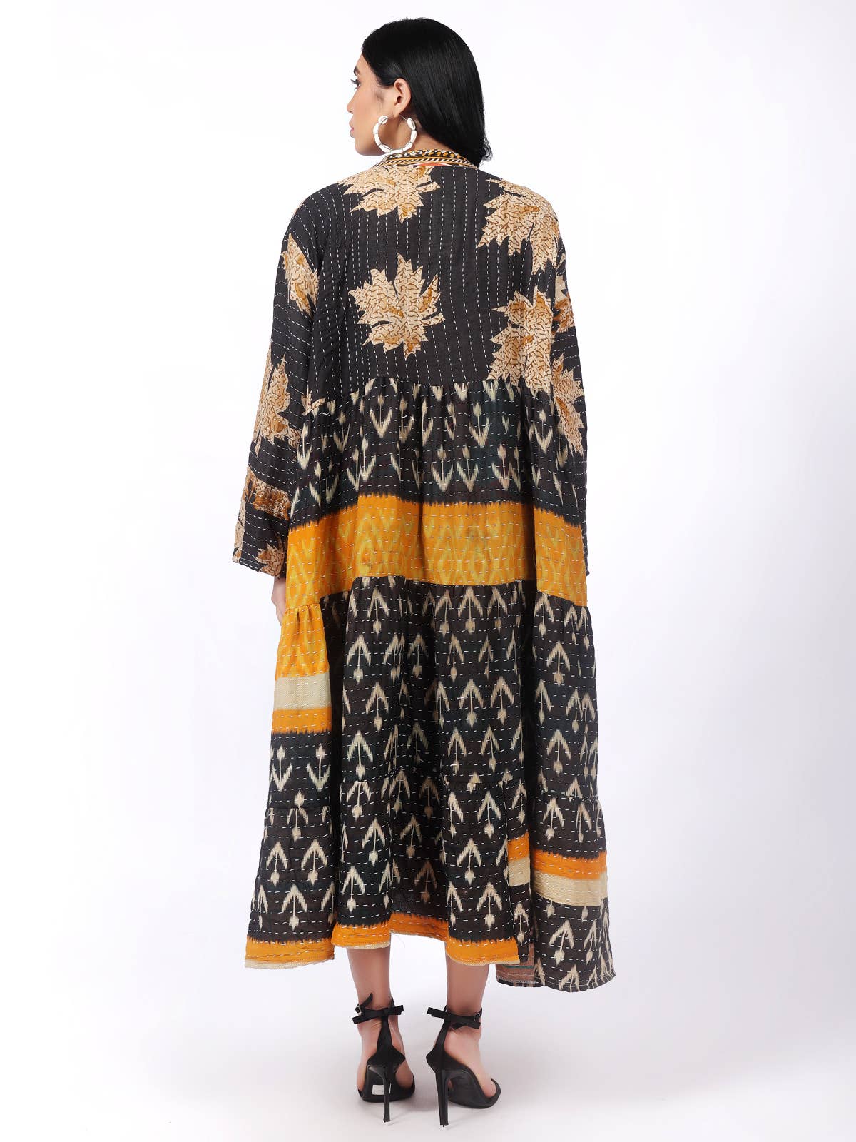 One-Size Kantha Cotton Button Down Long Dress