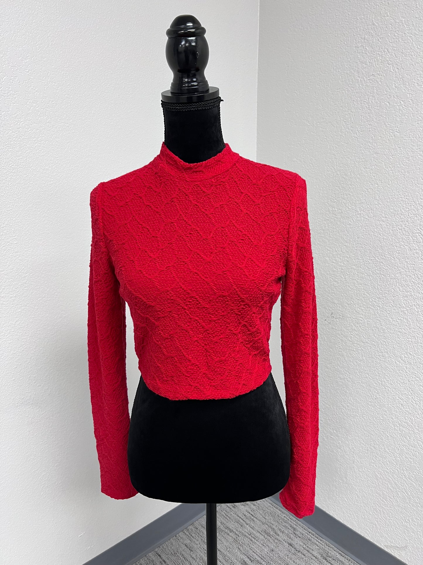 Mock Neck Jacquard Layering Crop Top