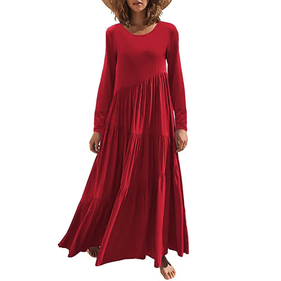 Layered Long-Sleeve Maxi Dress Red / Small Layered Long-Sleeve Maxi Dress Red / Small