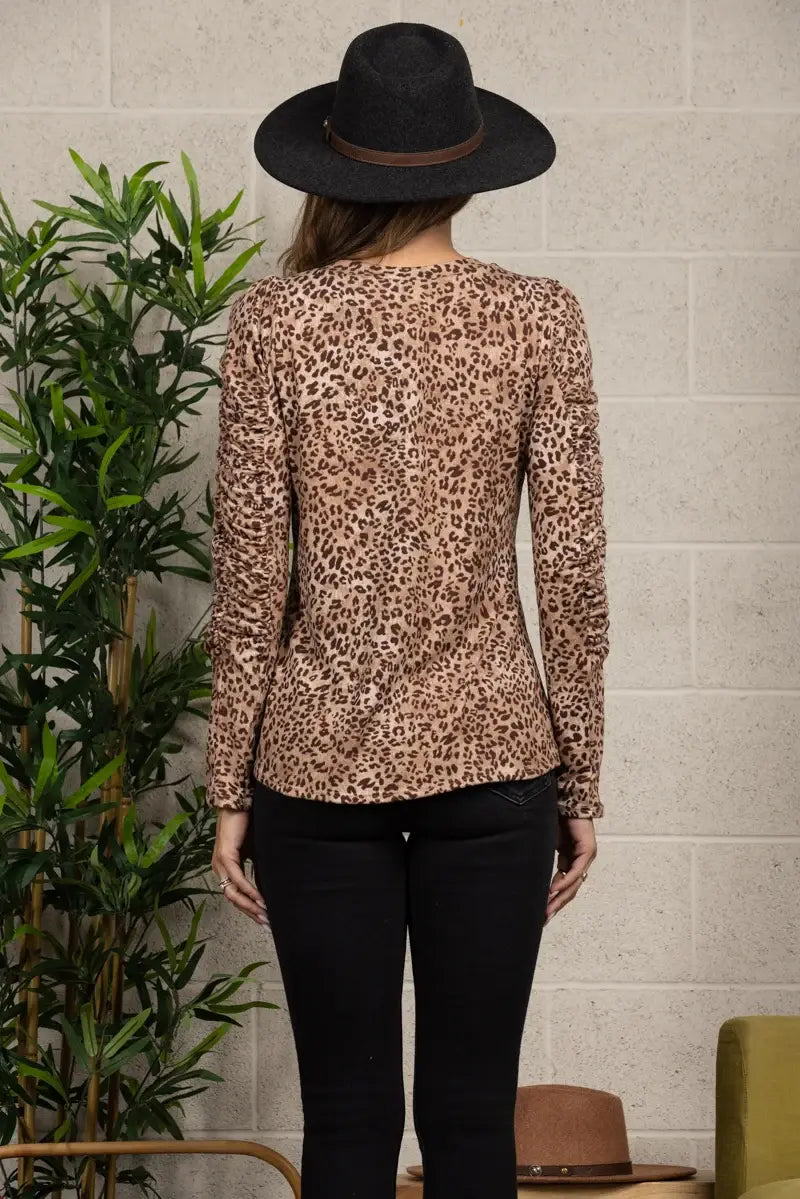 Puff Shoulder Long-Sleeve Top: Leopard