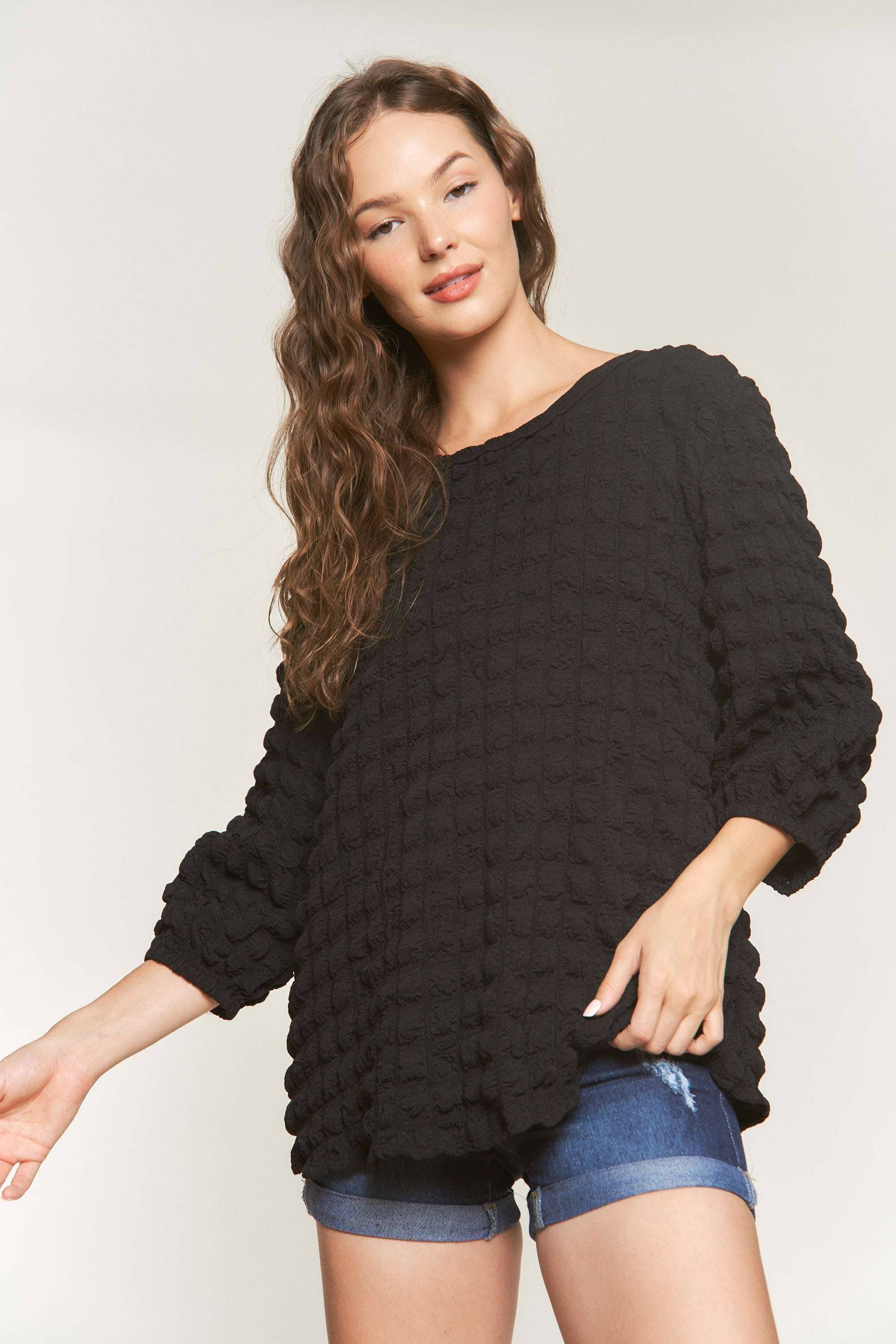 Puffy Bubble Fabric 3/4 Sleeve Top – Cupcake Zoo Fashion
