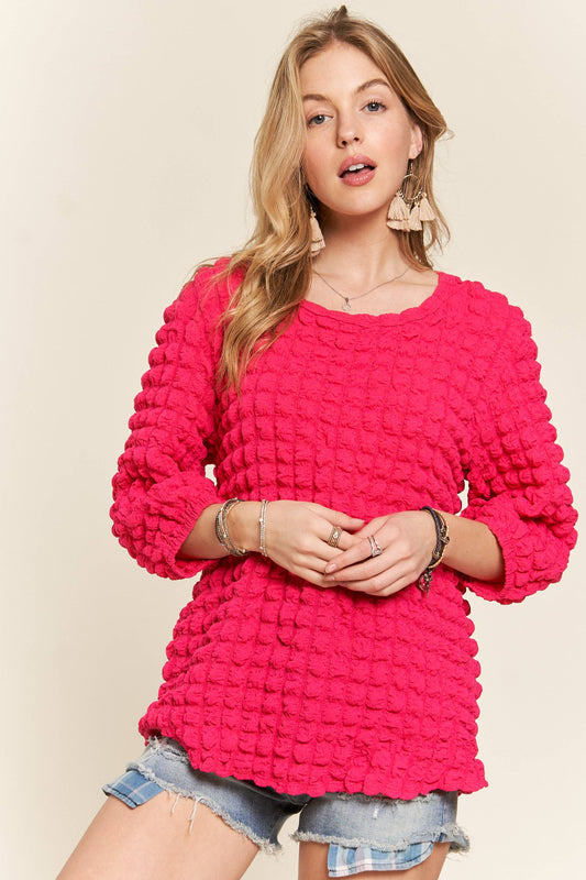 Puffy Bubble Fabric 3/4 Sleeve Top