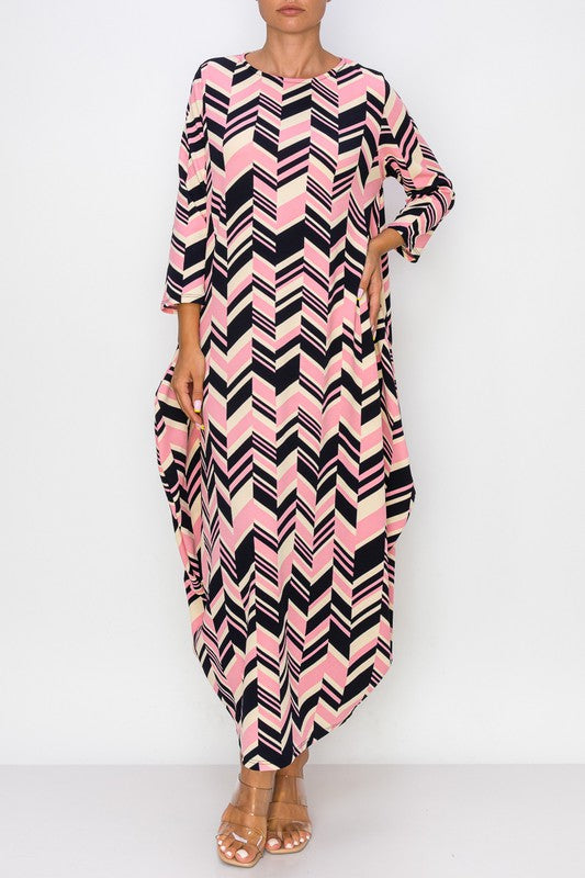Maxi Liverpool Bubble Dress-Pink Chevron