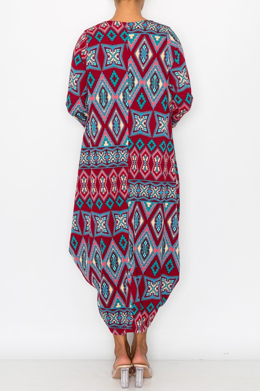 Maxi Bubble Dress- Red & Blue Aztec