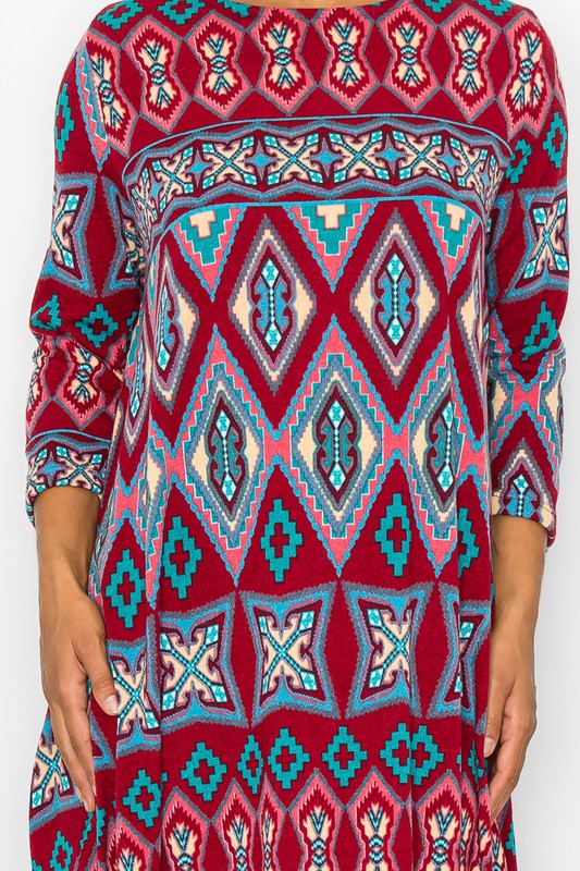 Maxi Bubble Dress- Red & Blue Aztec