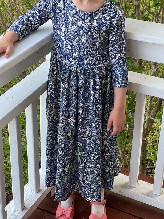 Lovely Lace Dress Navy and Beige