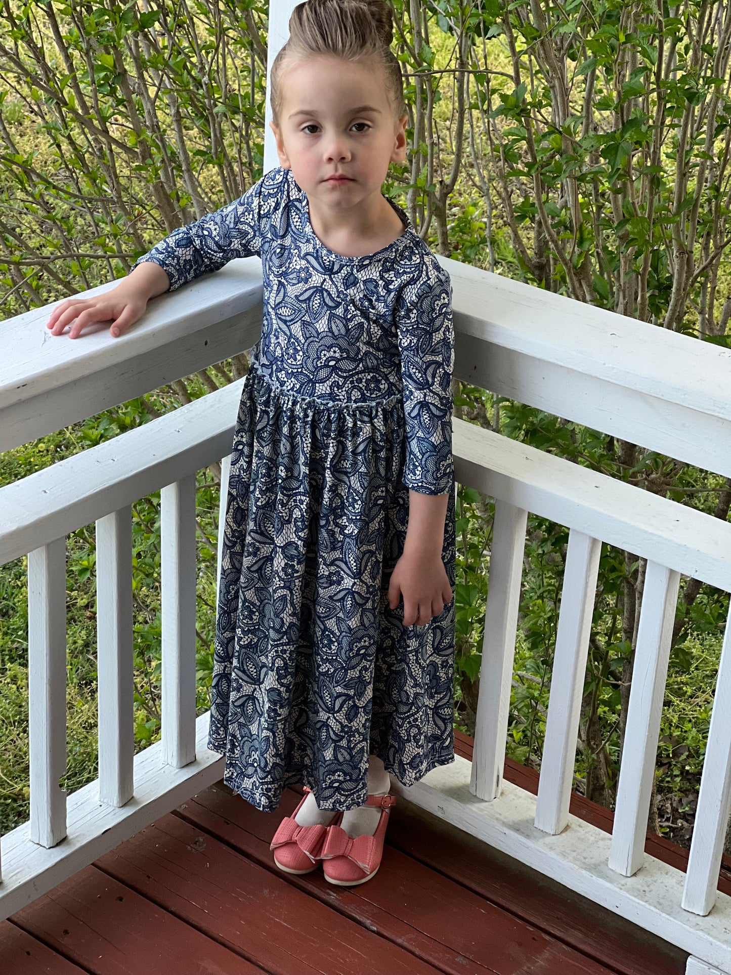 Lovely Lace Dress Navy and Beige