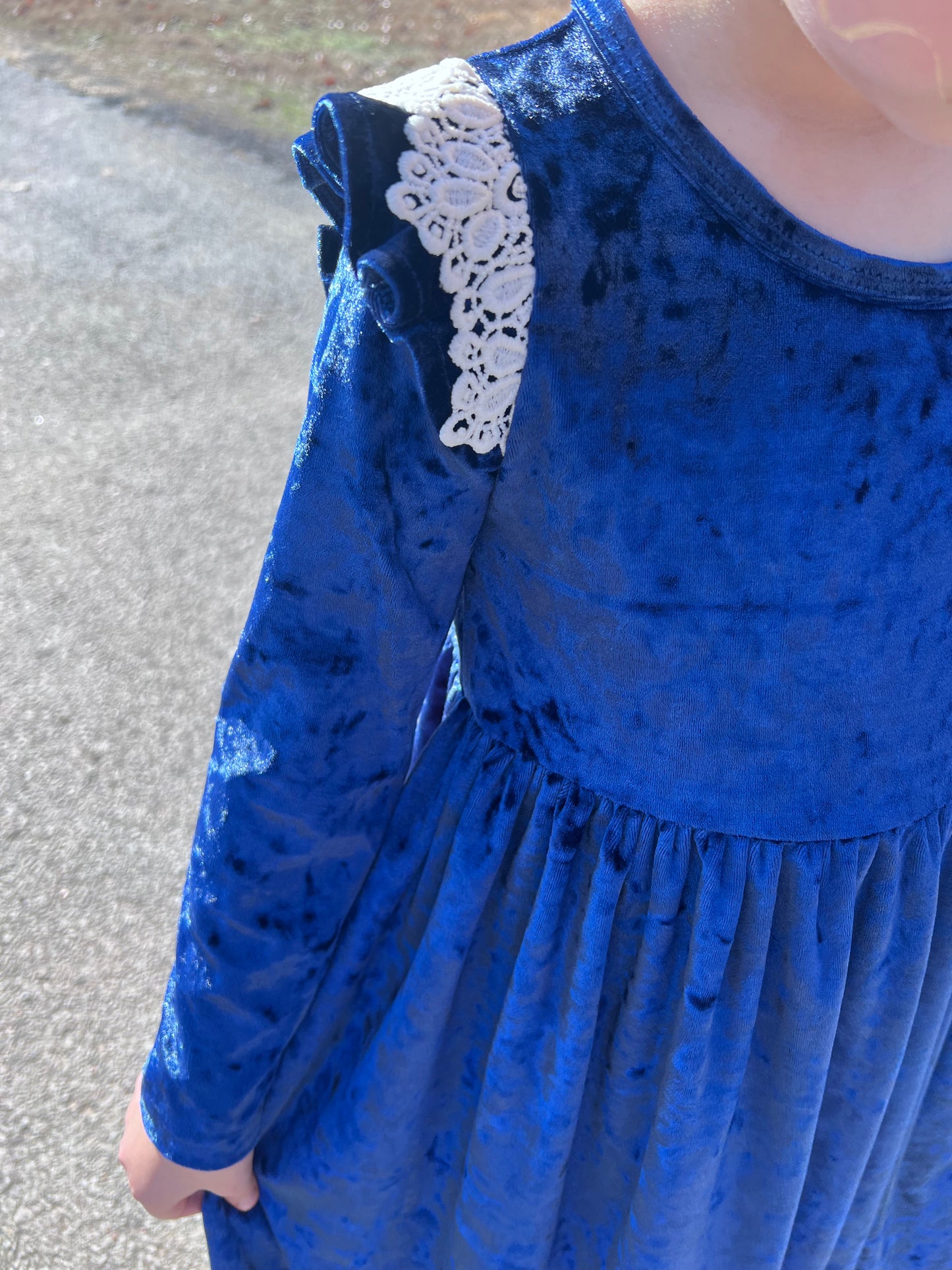 Girls' Velvet and Lace Dress (Royal Blue)