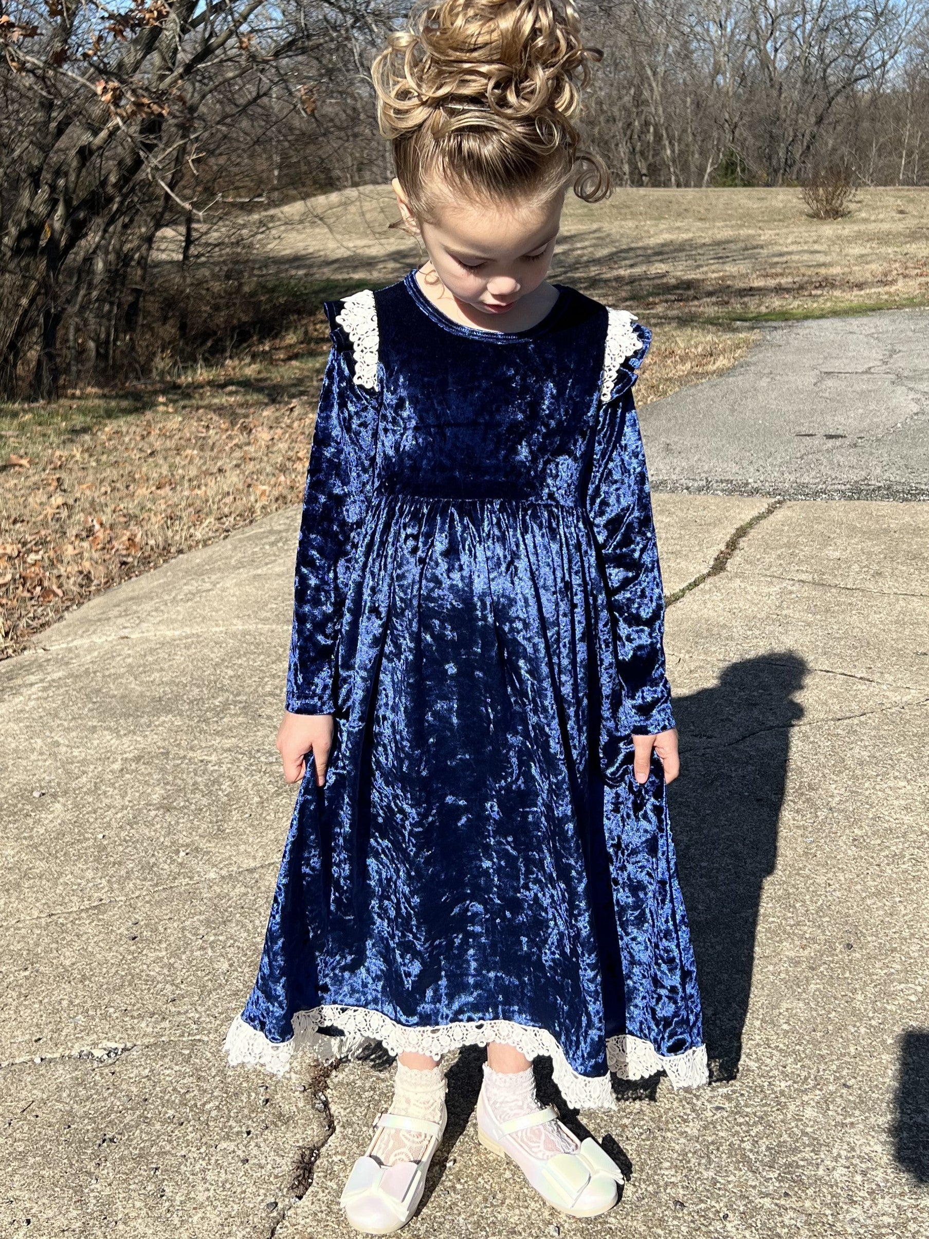 Girls Velvet and Lace Dress Royal Blue Cupcake Zoo Fashion