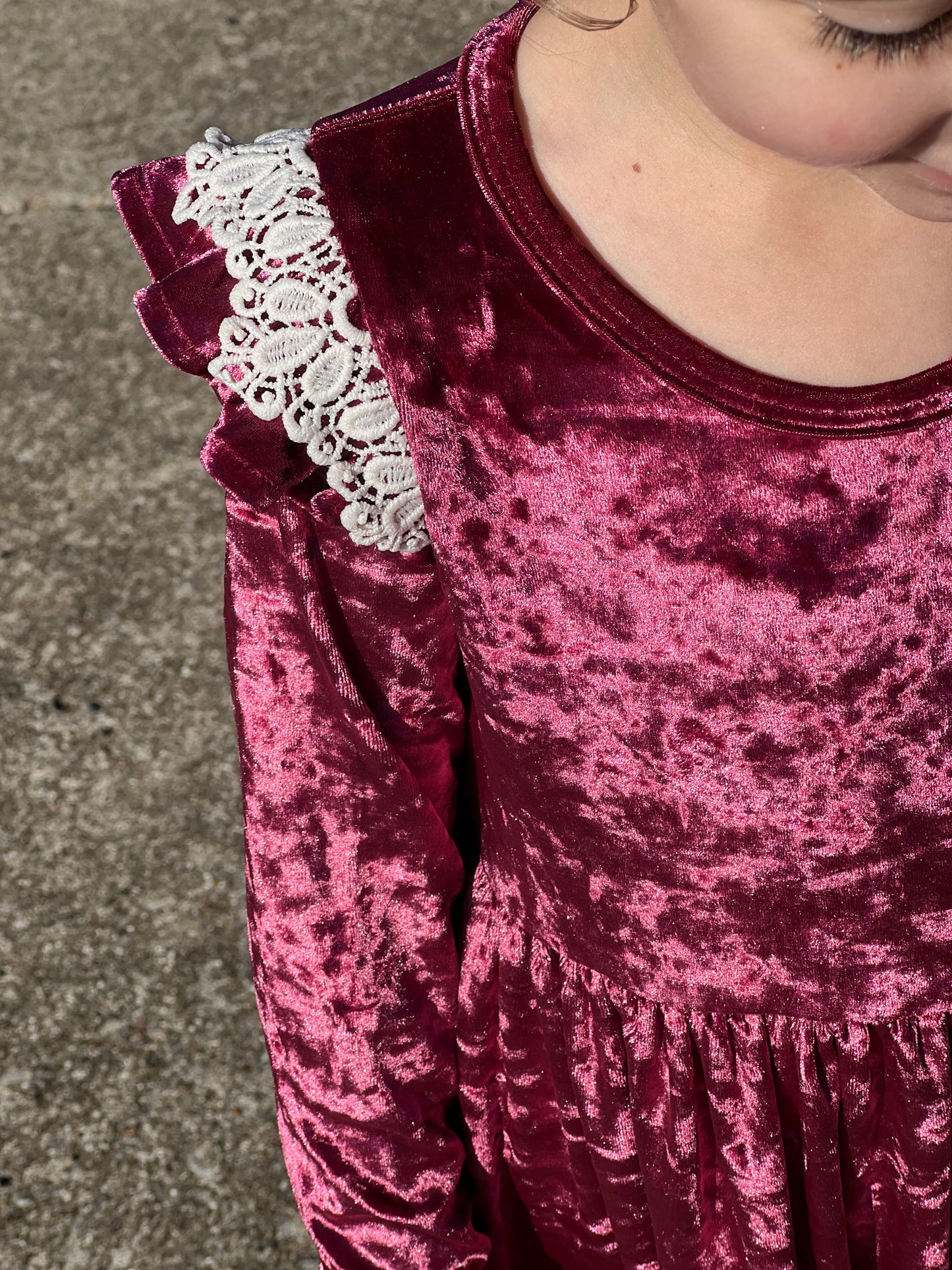 Girls' Velvet and Lace Dress (Rose)