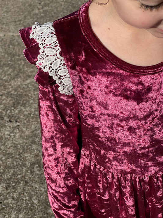 Girls' Velvet and Lace Dress (Rose)