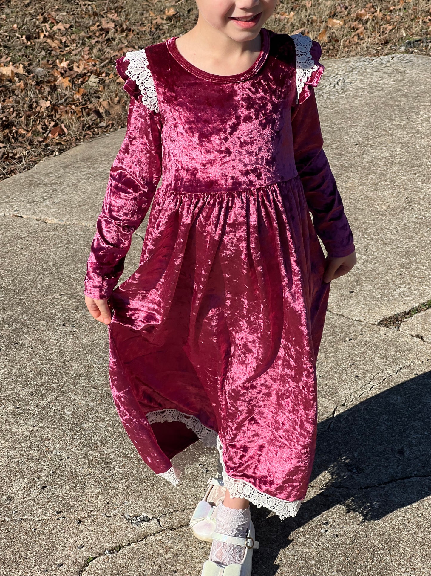 Girls' Velvet and Lace Dress (Rose)