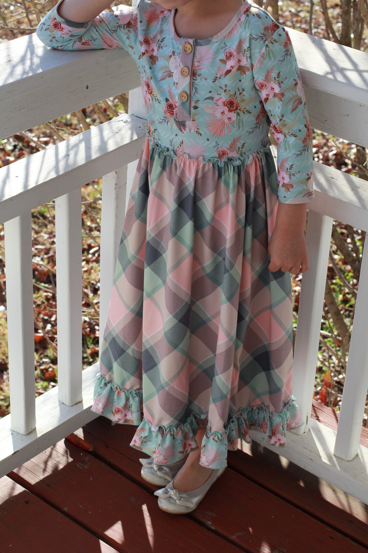 Darling Riley Dress Mint Floral Plaid