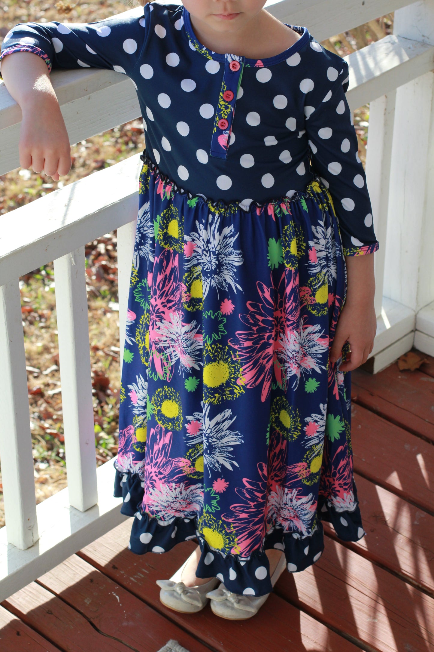 Darling Riley Dress Blue Floral Polka Dot